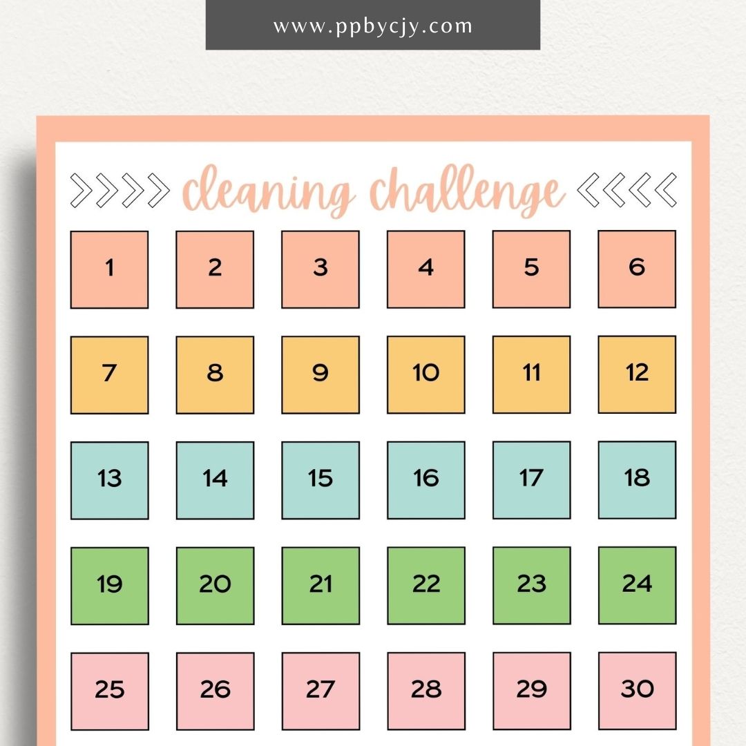 30 Day Cleaning Challenge Printable Template – Digital Download for Organizing and Tracking Daily Cleaning Tasks