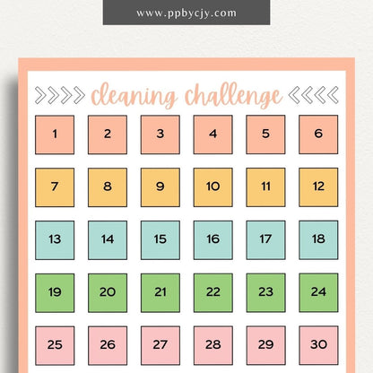 30 Day Cleaning Challenge Printable Template – Digital Download for Organizing and Tracking Daily Cleaning Tasks