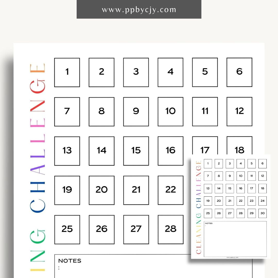 30 Day Cleaning Challenge Printable Template – Digital Download for Organizing and Tracking Daily Cleaning Tasks