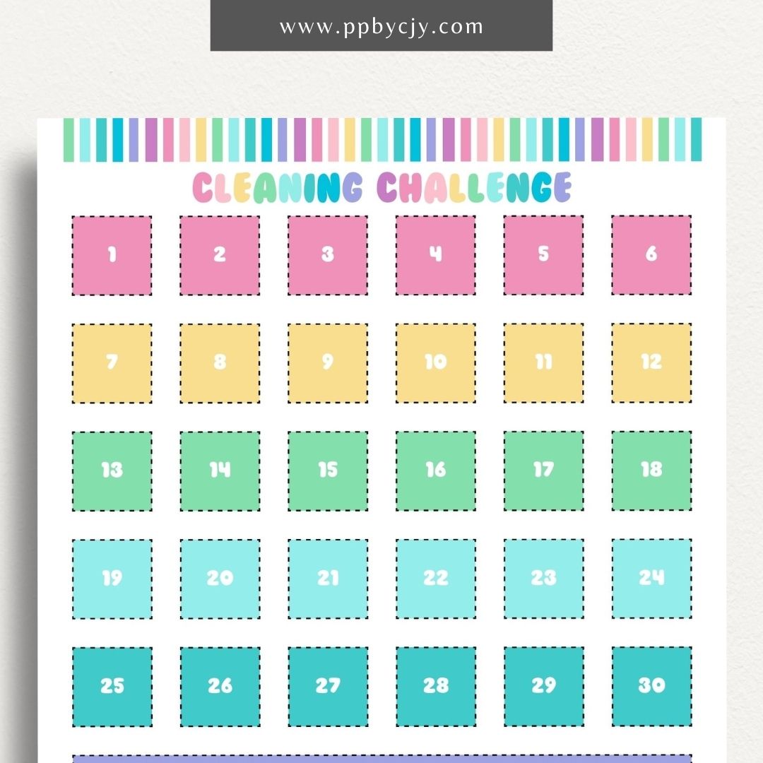 30 Day Cleaning Challenge Printable Template – Digital Download for Organizing and Tracking Daily Cleaning Tasks