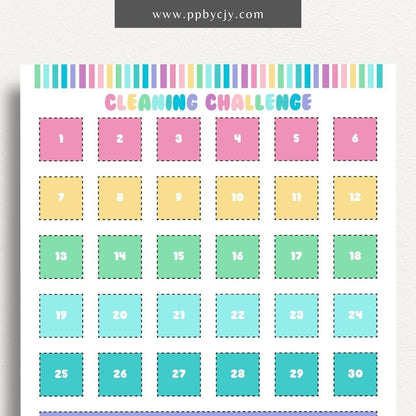 30 Day Cleaning Challenge Printable Template – Digital Download for Organizing and Tracking Daily Cleaning Tasks
