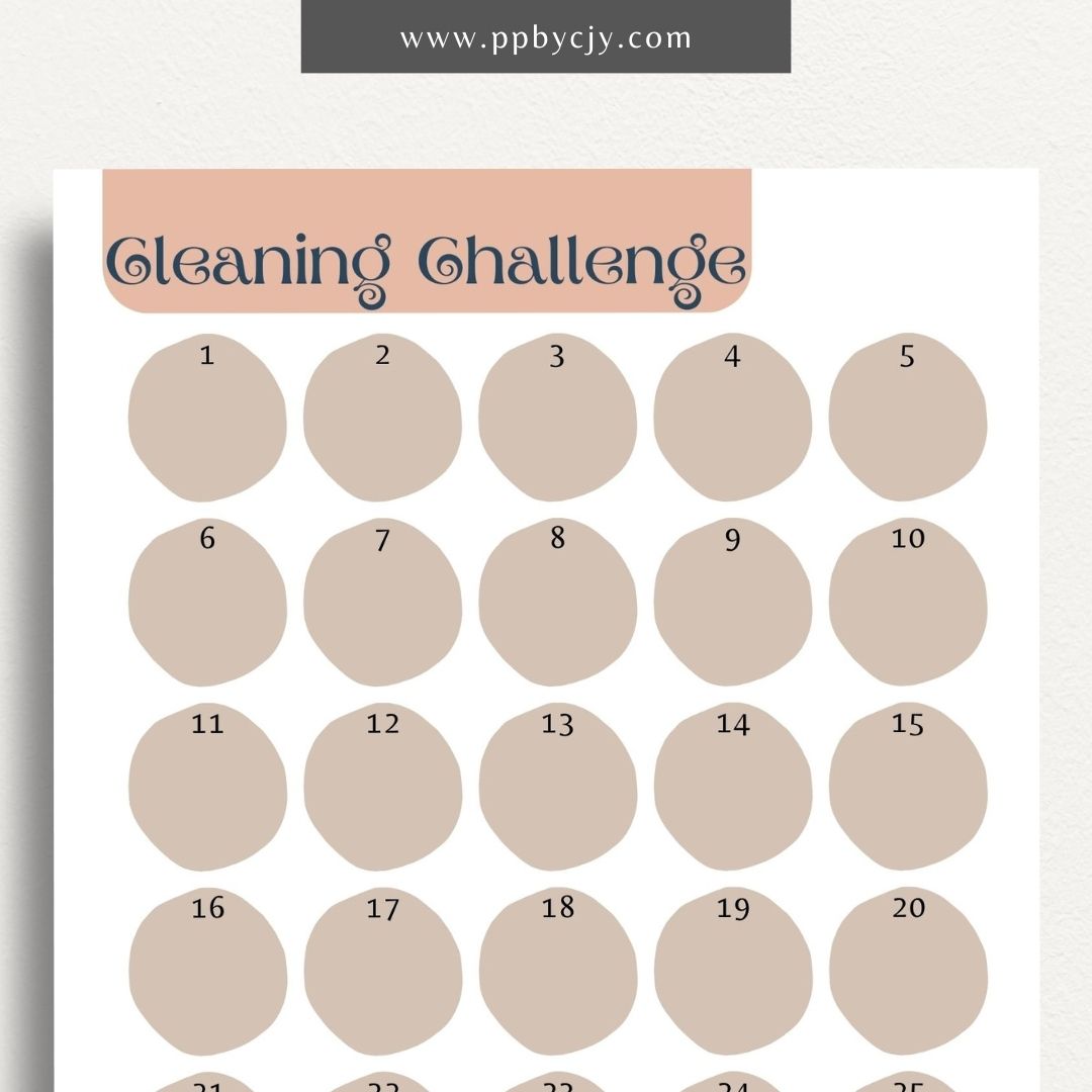30 Day Cleaning Challenge Printable Template – Digital Download for Organizing and Tracking Daily Cleaning Tasks