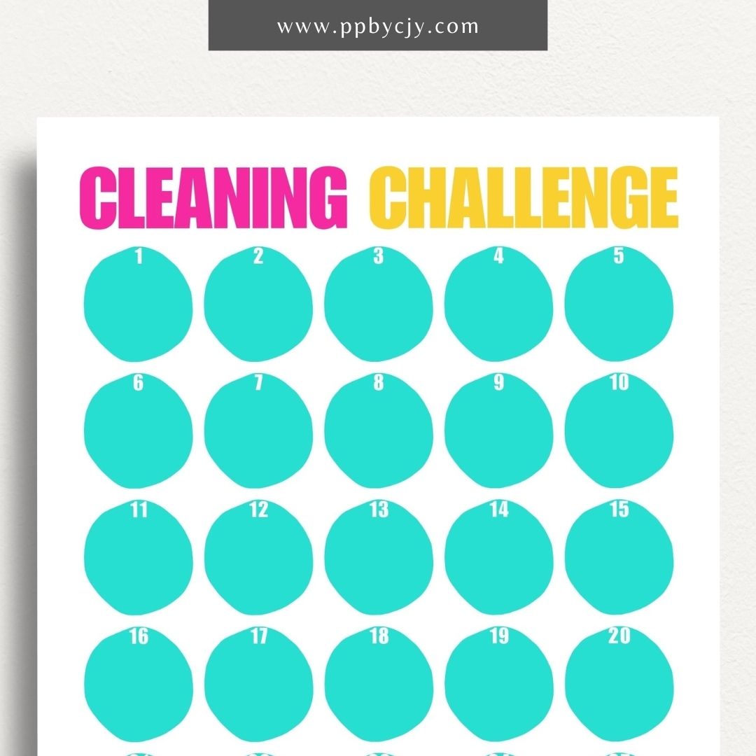 30 Day Cleaning Challenge Printable Template – Digital Download for Organizing and Tracking Daily Cleaning Tasks