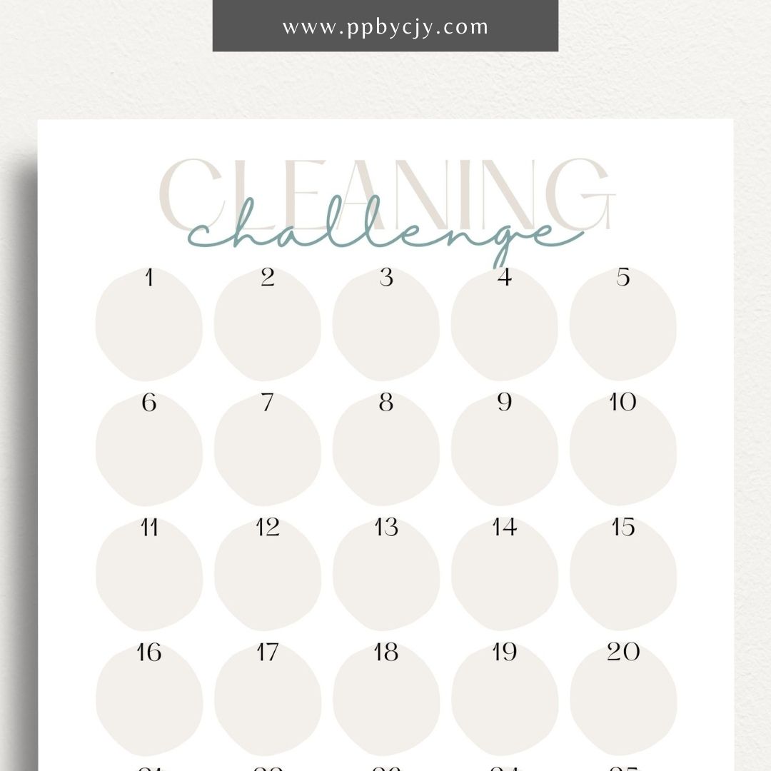 30 Day Cleaning Challenge Printable Template – Digital Download for Organizing and Tracking Daily Cleaning Tasks