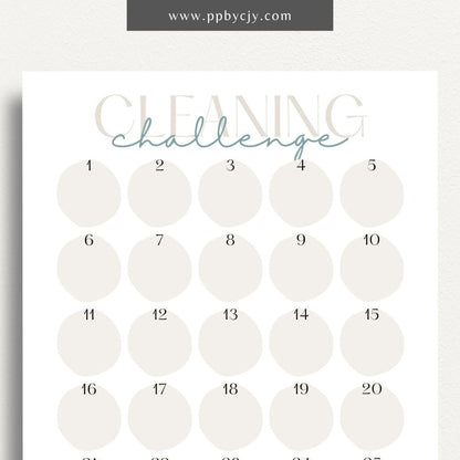 30 Day Cleaning Challenge Printable Template – Digital Download for Organizing and Tracking Daily Cleaning Tasks
