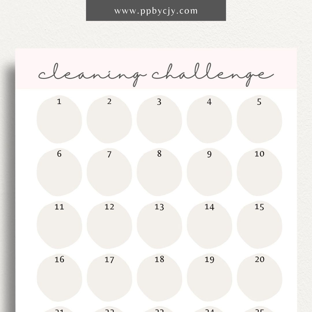30 Day Cleaning Challenge Printable Template – Digital Download for Organizing and Tracking Daily Cleaning Tasks