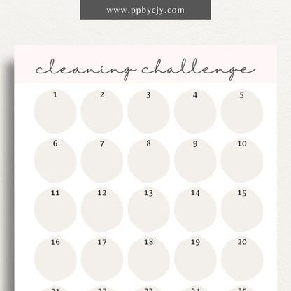 30 Day Cleaning Challenge Printable Template – Digital Download for Organizing and Tracking Daily Cleaning Tasks