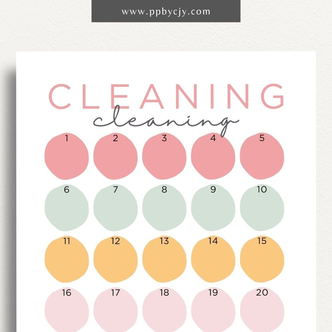 30 Day Cleaning Challenge Printable Template – Digital Download for Organizing and Tracking Daily Cleaning Tasks