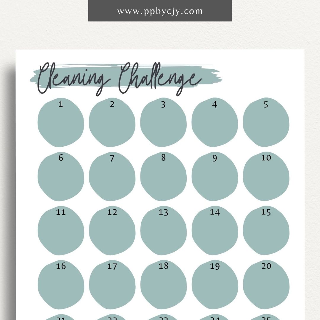 30 Day Cleaning Challenge Printable Template – Digital Download for Organizing and Tracking Daily Cleaning Tasks