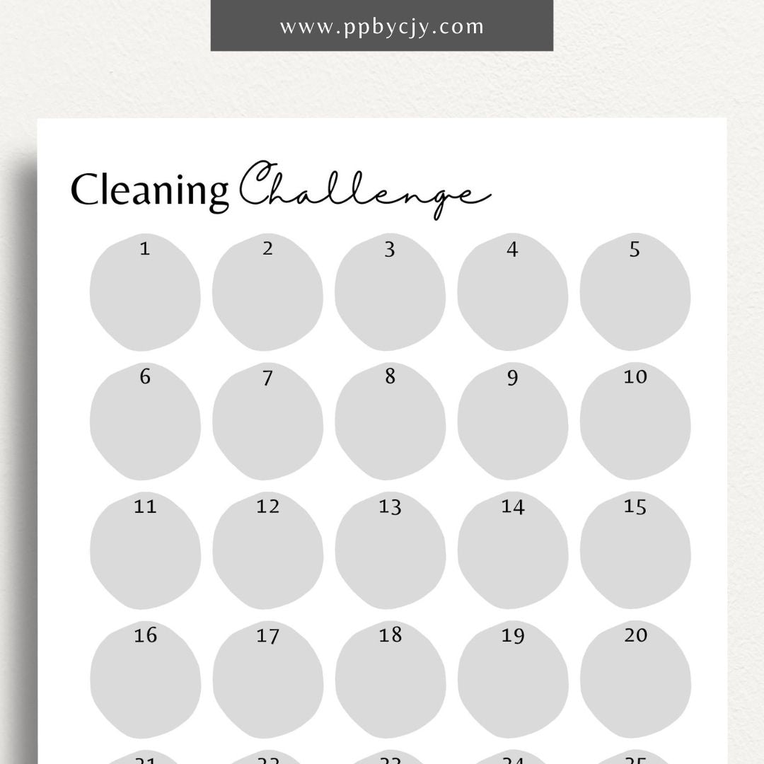 30 Day Cleaning Challenge Printable Template – Digital Download for Organizing and Tracking Daily Cleaning Tasks