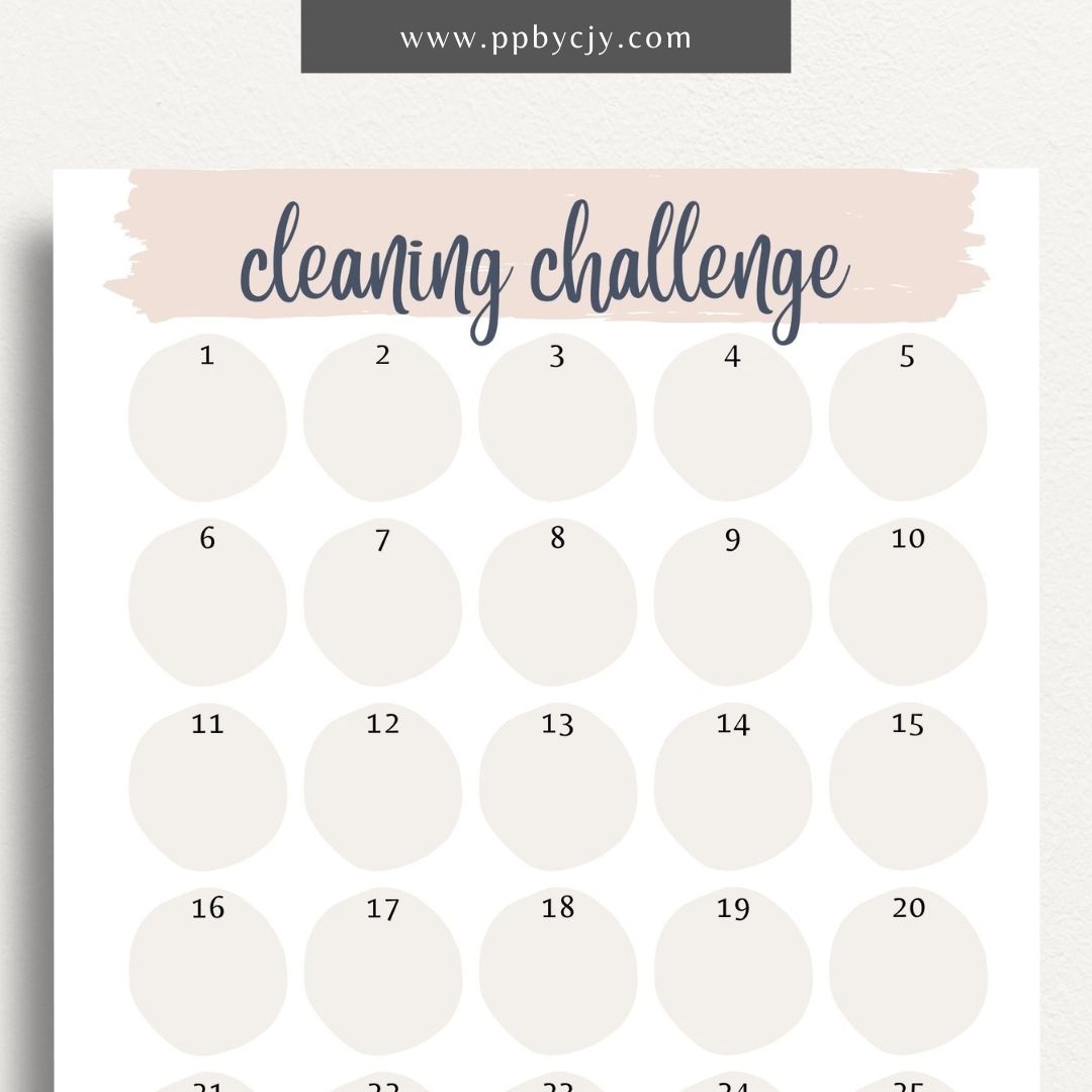 30 Day Cleaning Challenge Printable Template – Digital Download for Organizing and Tracking Daily Cleaning Tasks