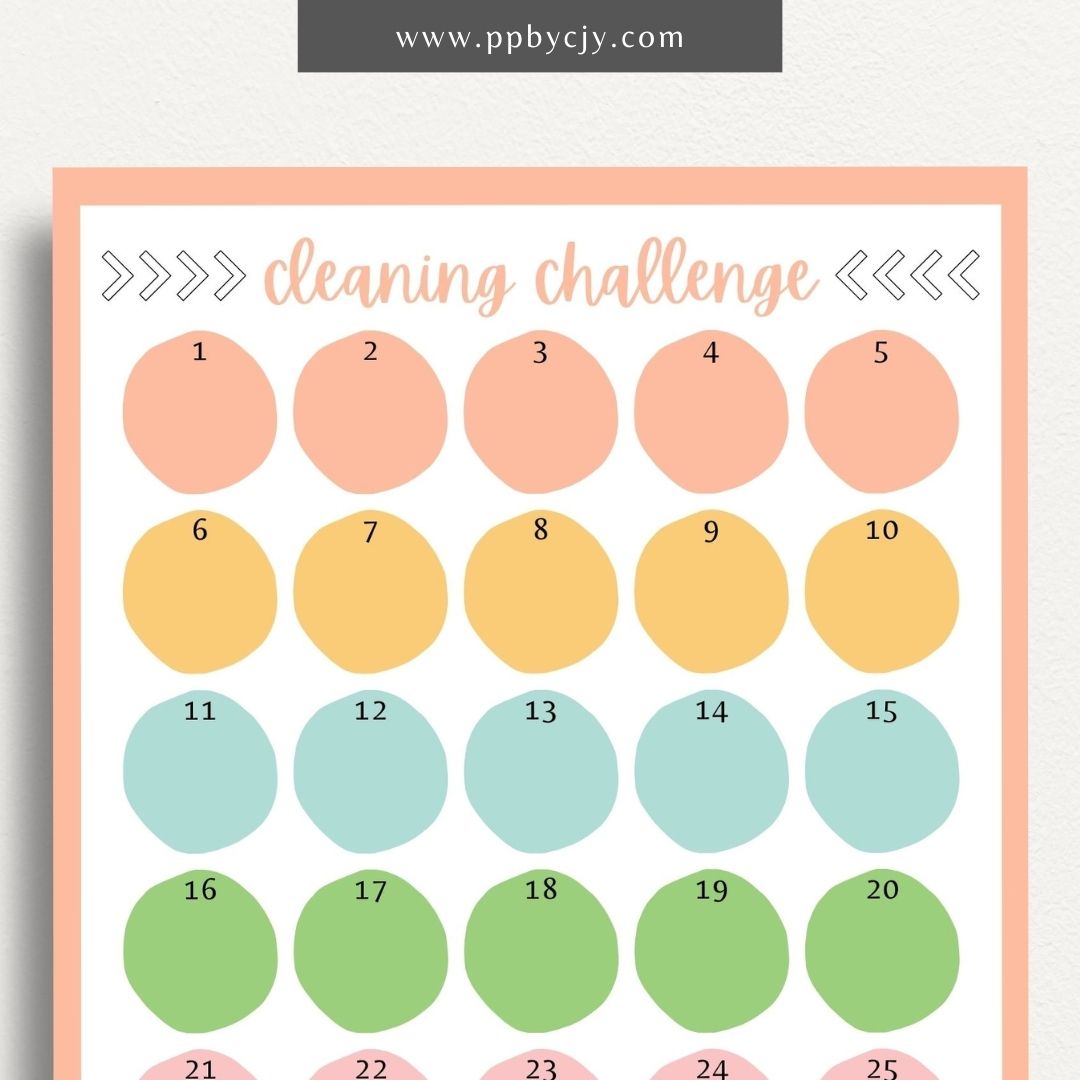 30 Day Cleaning Challenge Printable Template – Digital Download for Organizing and Tracking Daily Cleaning Tasks