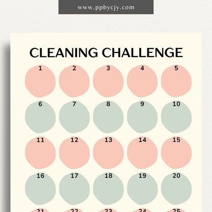 30 Day Cleaning Challenge Printable Template – Digital Download for Organizing and Tracking Daily Cleaning Tasks