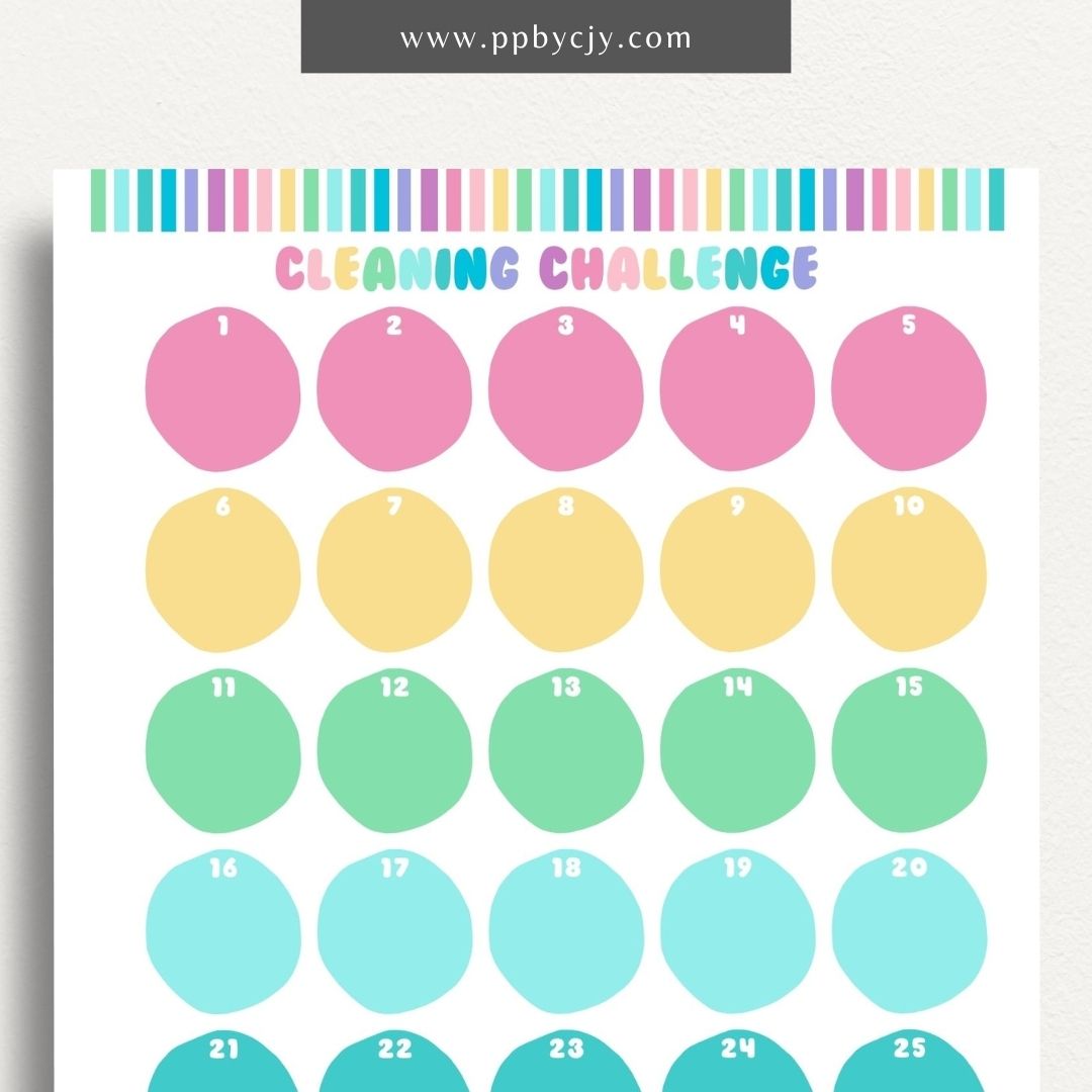30 Day Cleaning Challenge Printable Template – Digital Download for Organizing and Tracking Daily Cleaning Tasks