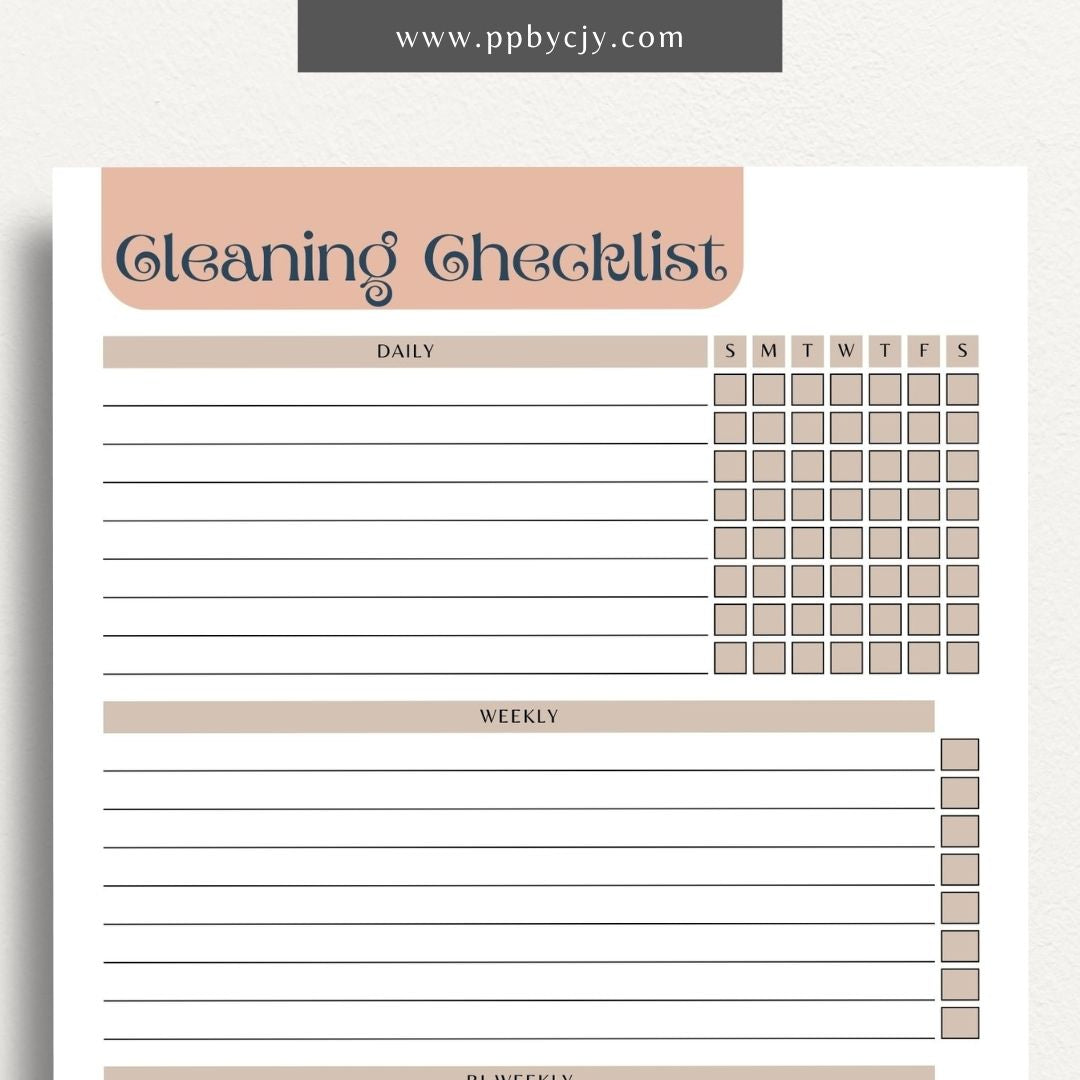 Cleaning Checklist Schedule Printable Template – Digital Download for Organizing and Scheduling Cleaning Tasks and Routines