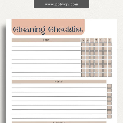 Cleaning Checklist Schedule Printable Template – Digital Download for Organizing and Scheduling Cleaning Tasks and Routines