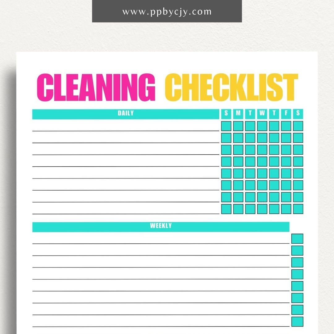 Cleaning Checklist Schedule Printable Template – Digital Download for Organizing and Scheduling Cleaning Tasks and Routines