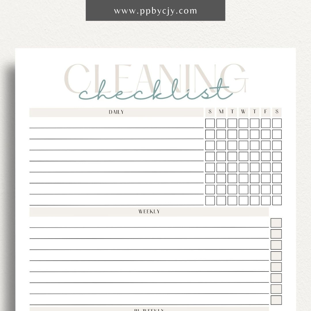 Cleaning Checklist Schedule Printable Template – Digital Download for Organizing and Scheduling Cleaning Tasks and Routines