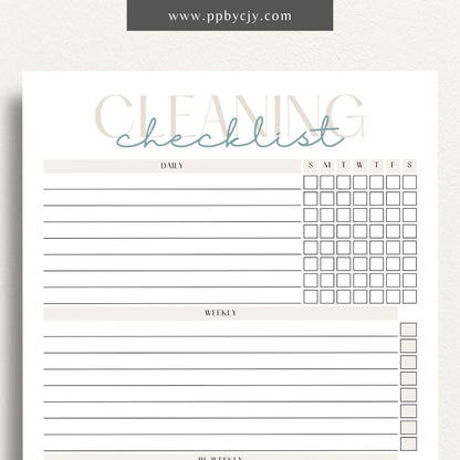 Cleaning Checklist Schedule Printable Template – Digital Download for Organizing and Scheduling Cleaning Tasks and Routines