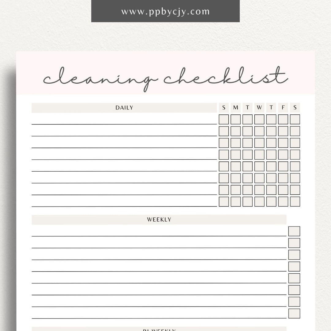 Cleaning Checklist Schedule Printable Template – Digital Download for Organizing and Scheduling Cleaning Tasks and Routines