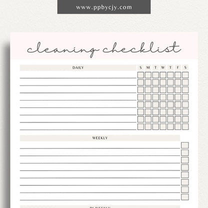 Cleaning Checklist Schedule Printable Template – Digital Download for Organizing and Scheduling Cleaning Tasks and Routines