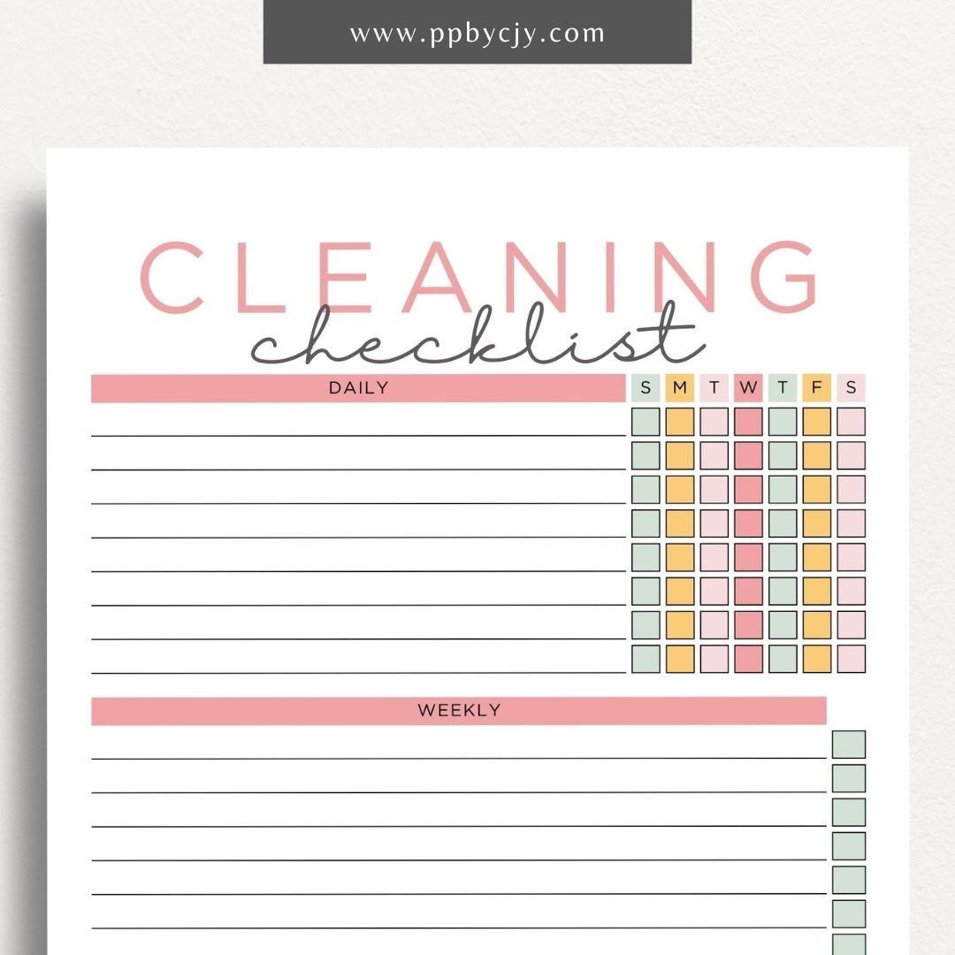 Cleaning Checklist Schedule Printable Template – Digital Download for Organizing and Scheduling Cleaning Tasks and Routines
