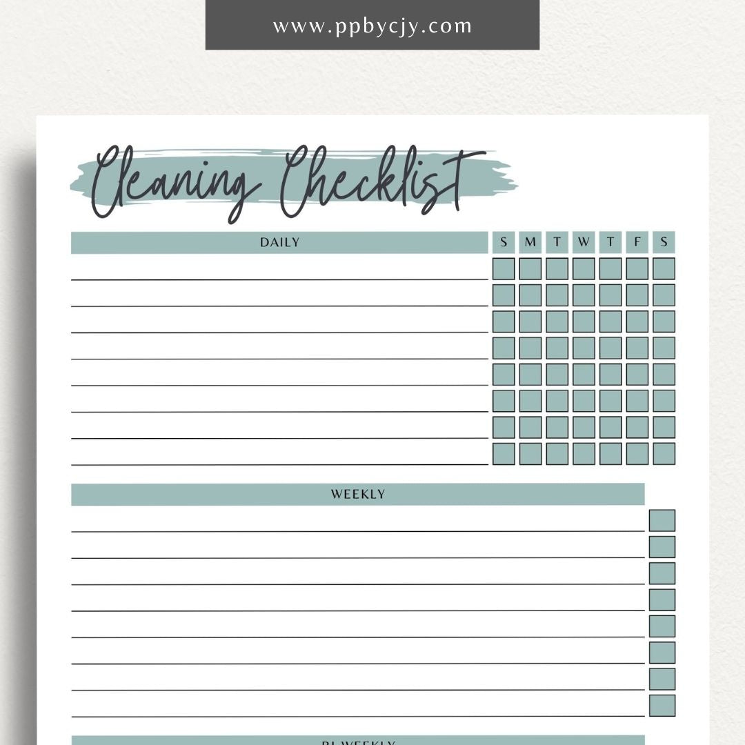 Cleaning Checklist Schedule Printable Template – Digital Download for Organizing and Scheduling Cleaning Tasks and Routines