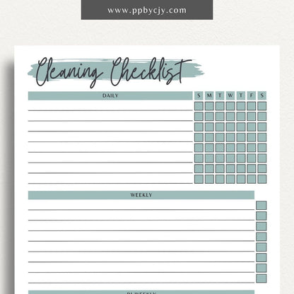 Cleaning Checklist Schedule Printable Template – Digital Download for Organizing and Scheduling Cleaning Tasks and Routines
