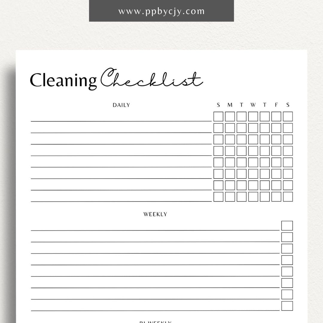 Cleaning Checklist Schedule Printable Template – Digital Download for Organizing and Scheduling Cleaning Tasks and Routines
