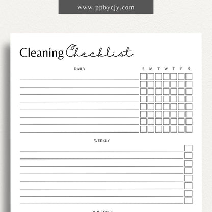 Cleaning Checklist Schedule Printable Template – Digital Download for Organizing and Scheduling Cleaning Tasks and Routines