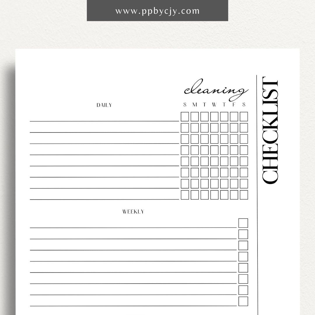 Cleaning Checklist Schedule Printable Template – Digital Download for Organizing and Scheduling Cleaning Tasks and Routines