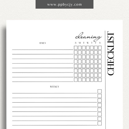 Cleaning Checklist Schedule Printable Template – Digital Download for Organizing and Scheduling Cleaning Tasks and Routines