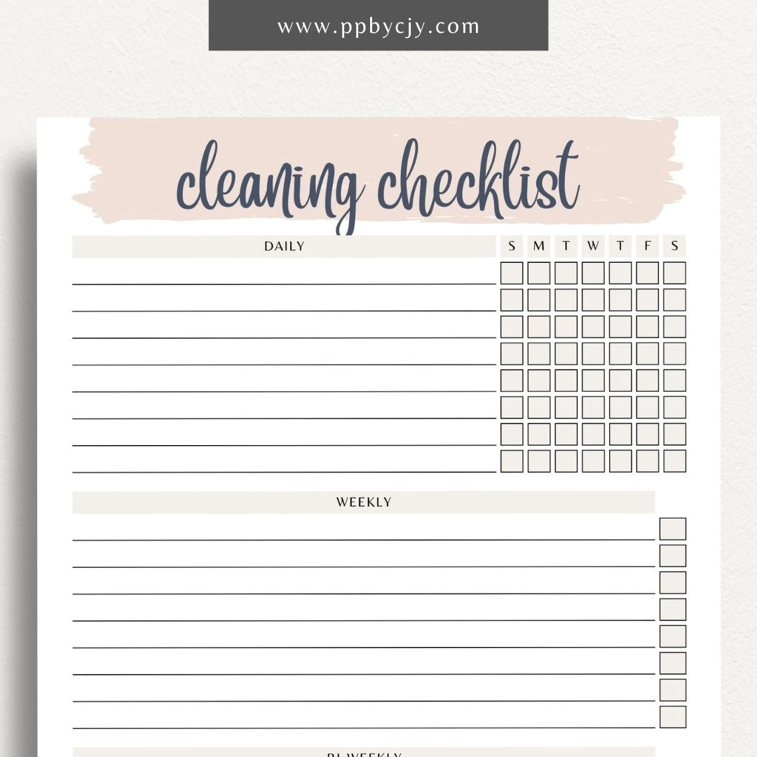 Cleaning Checklist Schedule Printable Template – Digital Download for Organizing and Scheduling Cleaning Tasks and Routines