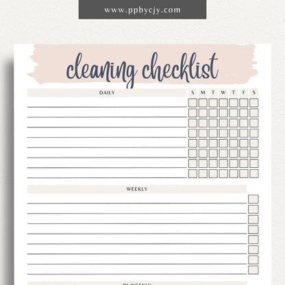 Cleaning Checklist Schedule Printable Template – Digital Download for Organizing and Scheduling Cleaning Tasks and Routines