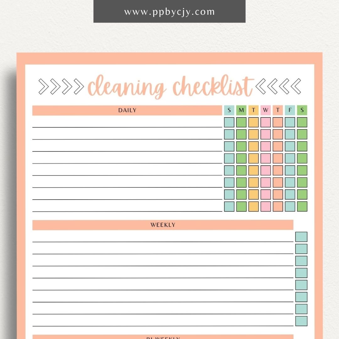Cleaning Checklist Schedule Printable Template – Digital Download for Organizing and Scheduling Cleaning Tasks and Routines