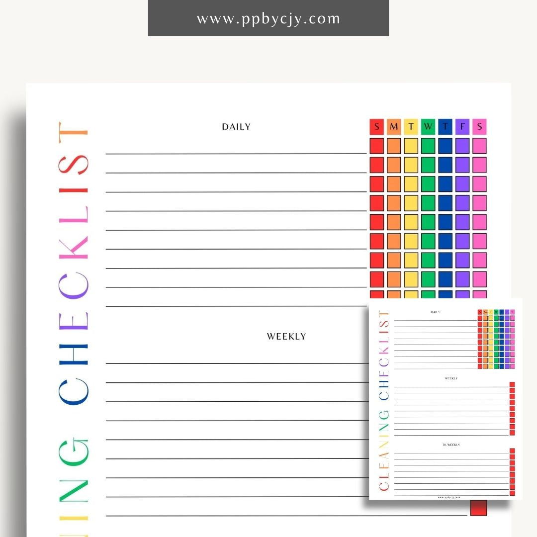 Cleaning Checklist Schedule Printable Template – Digital Download for Organizing and Scheduling Cleaning Tasks and Routines