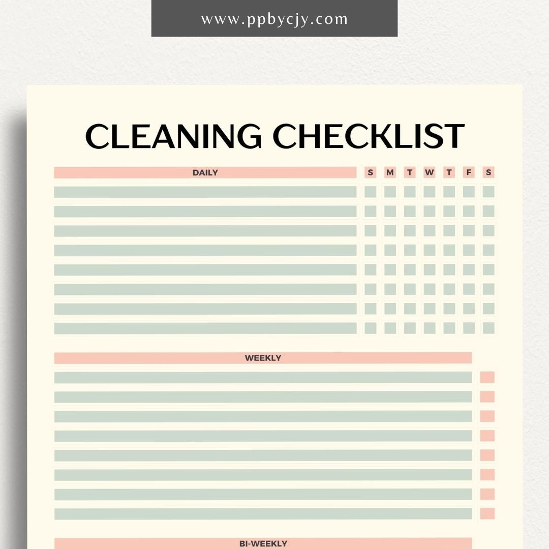 Cleaning Checklist Schedule Printable Template – Digital Download for Organizing and Scheduling Cleaning Tasks and Routines