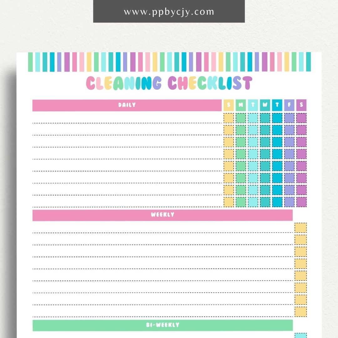 Cleaning Checklist Schedule Printable Template – Digital Download for Organizing and Scheduling Cleaning Tasks and Routines