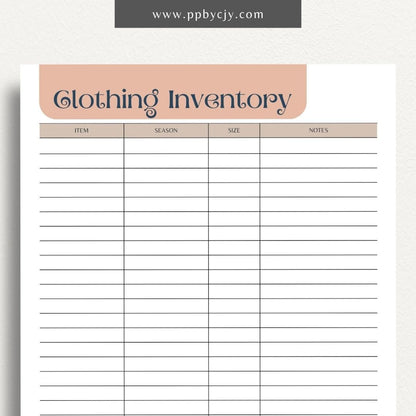 Clothing Inventory Printable Template – Digital Download for Tracking and Managing Clothing Items and Stock