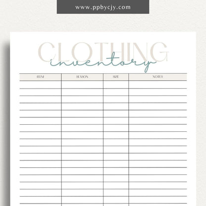 Clothing Inventory Printable Template – Digital Download for Tracking and Managing Clothing Items and Stock