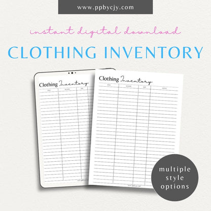 Clothing Inventory Printable Template – Digital Download for Tracking and Managing Clothing Items and Stock