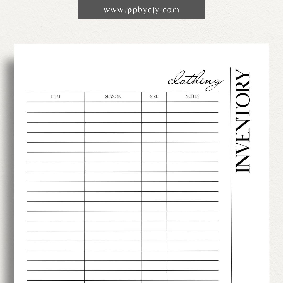 Clothing Inventory Printable Template – Digital Download for Tracking and Managing Clothing Items and Stock