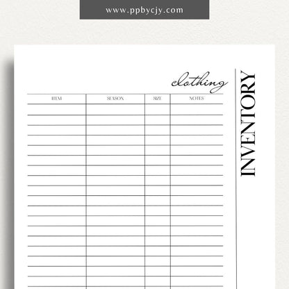 Clothing Inventory Printable Template – Digital Download for Tracking and Managing Clothing Items and Stock