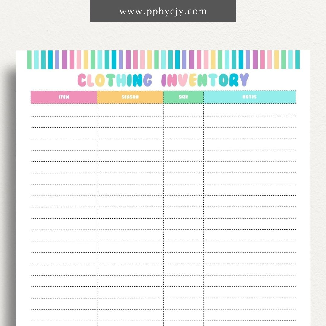 Clothing Inventory Printable Template – Digital Download for Tracking and Managing Clothing Items and Stock