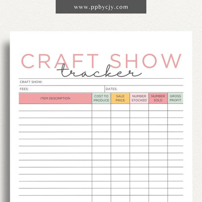 Craft Fair Tracker Printable Template – Digital Download for Organizing and Monitoring Craft Fair Details, Sales, and Inventory
