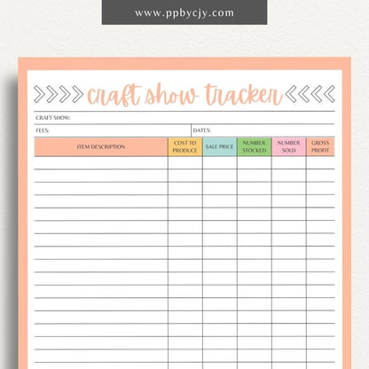 Craft Fair Tracker Printable Template – Digital Download for Organizing and Monitoring Craft Fair Details, Sales, and Inventory