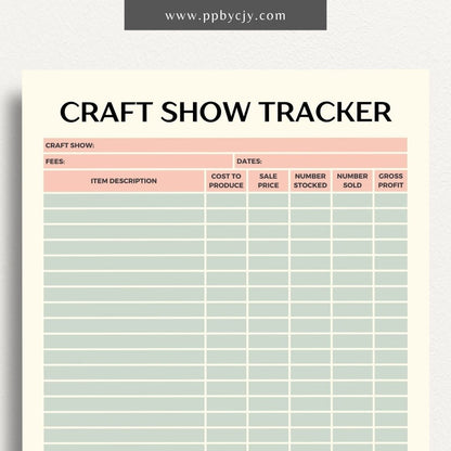 Craft Fair Tracker Printable Template – Digital Download for Organizing and Monitoring Craft Fair Details, Sales, and Inventory