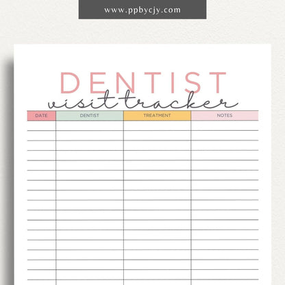 printable template page with columns and rows related to dentist visits