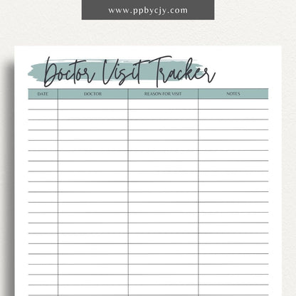 printable template page with columns and rows related to doctor visits