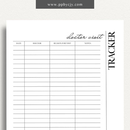 printable template page with columns and rows related to doctor visits
